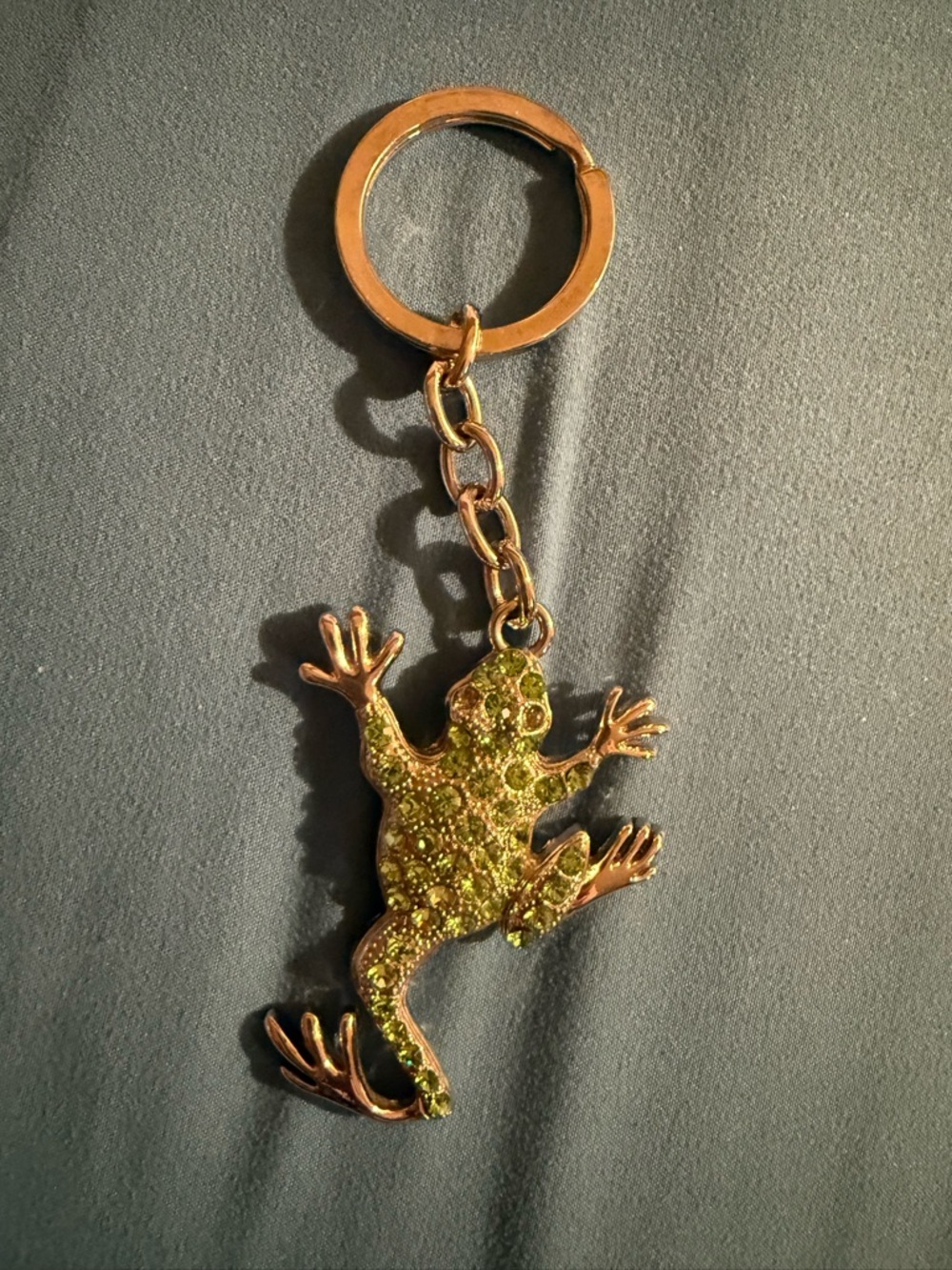 Gold and Green Rhinestone Frog Keychain